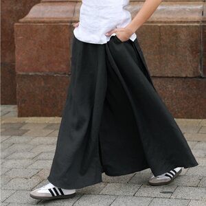 Luxe Black Linen Wrap Maxi Skirt Modern Minimal Quiet Luxury Summer Goth Boho